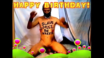 totally naked pig exposed striptease on party clamps on gay balls body writing BDSM CBT