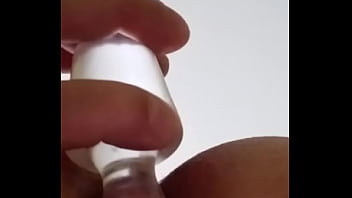 Glass anal plug goes in and out