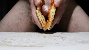 Big sausage pizza with DOUBLE cum load