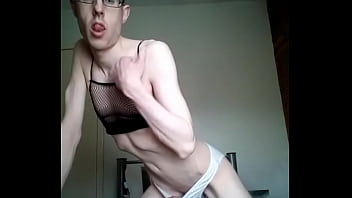 Skinny sissy in his lingerie